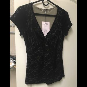 CAbi knitted knit black lace shirt